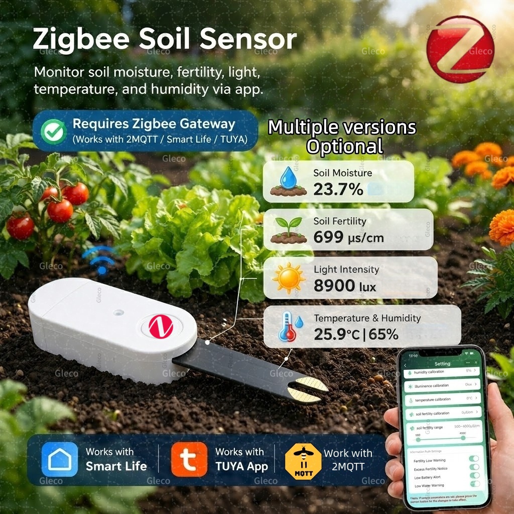 Smart Zigbee Garden Light - Zigbee Bodenfeuchtigkeits-, Temperatur- und Luftfeuchtigkeitssensor, Licht-