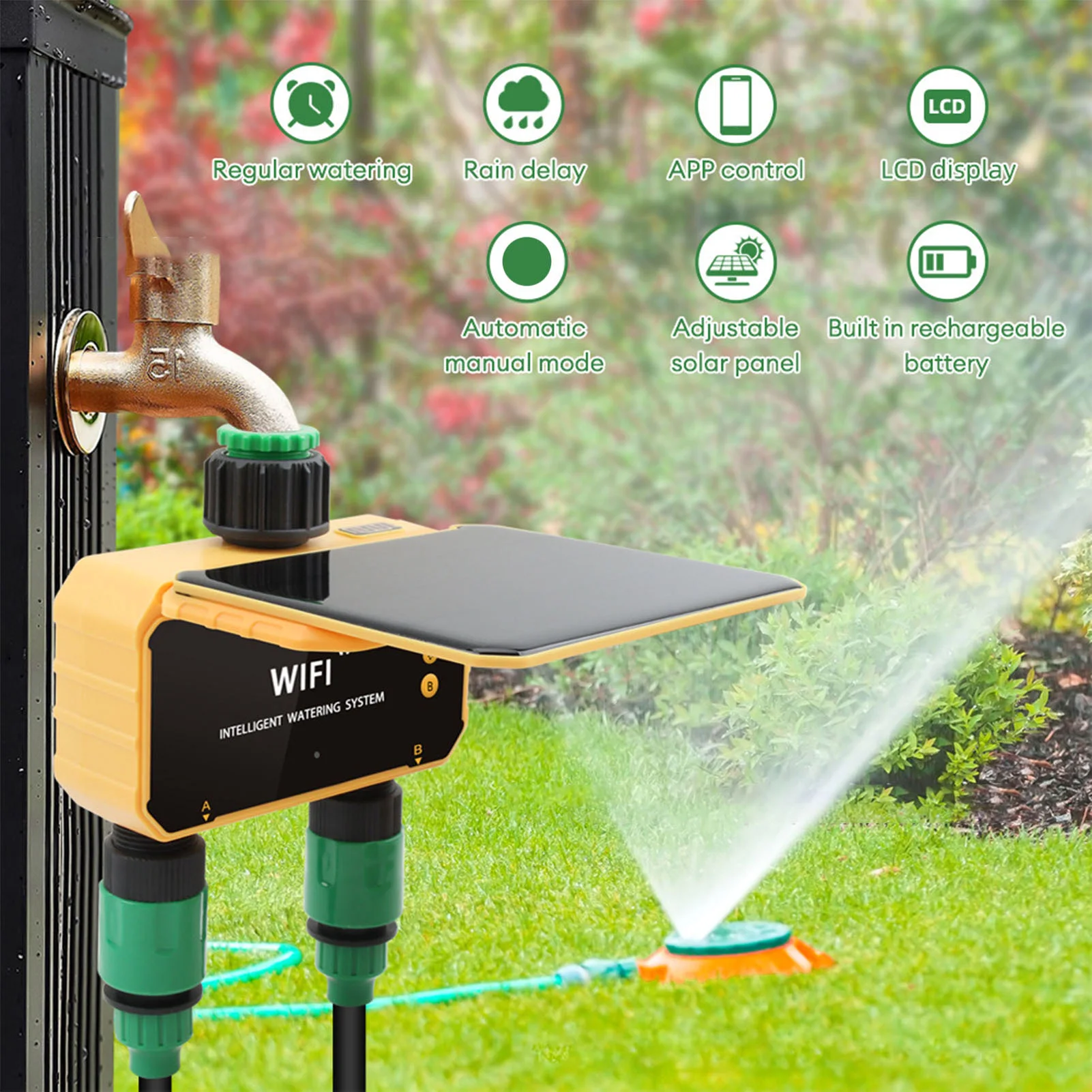 App Smart Garden - Solarbetriebener WLAN-Smart-Bewässerungstimer mit Regensensorfunktion, App-Steuerung, 2