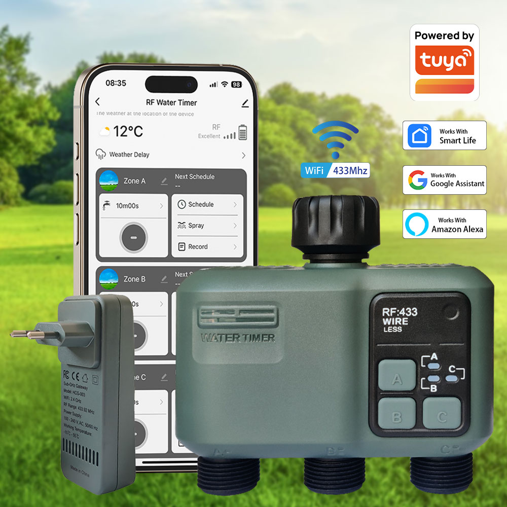 Smart Garden Kit - Tuya Wifi+RF433 3-Wege-Wassertimer Gartenbewässerungstimer Regenverzögerung Filter