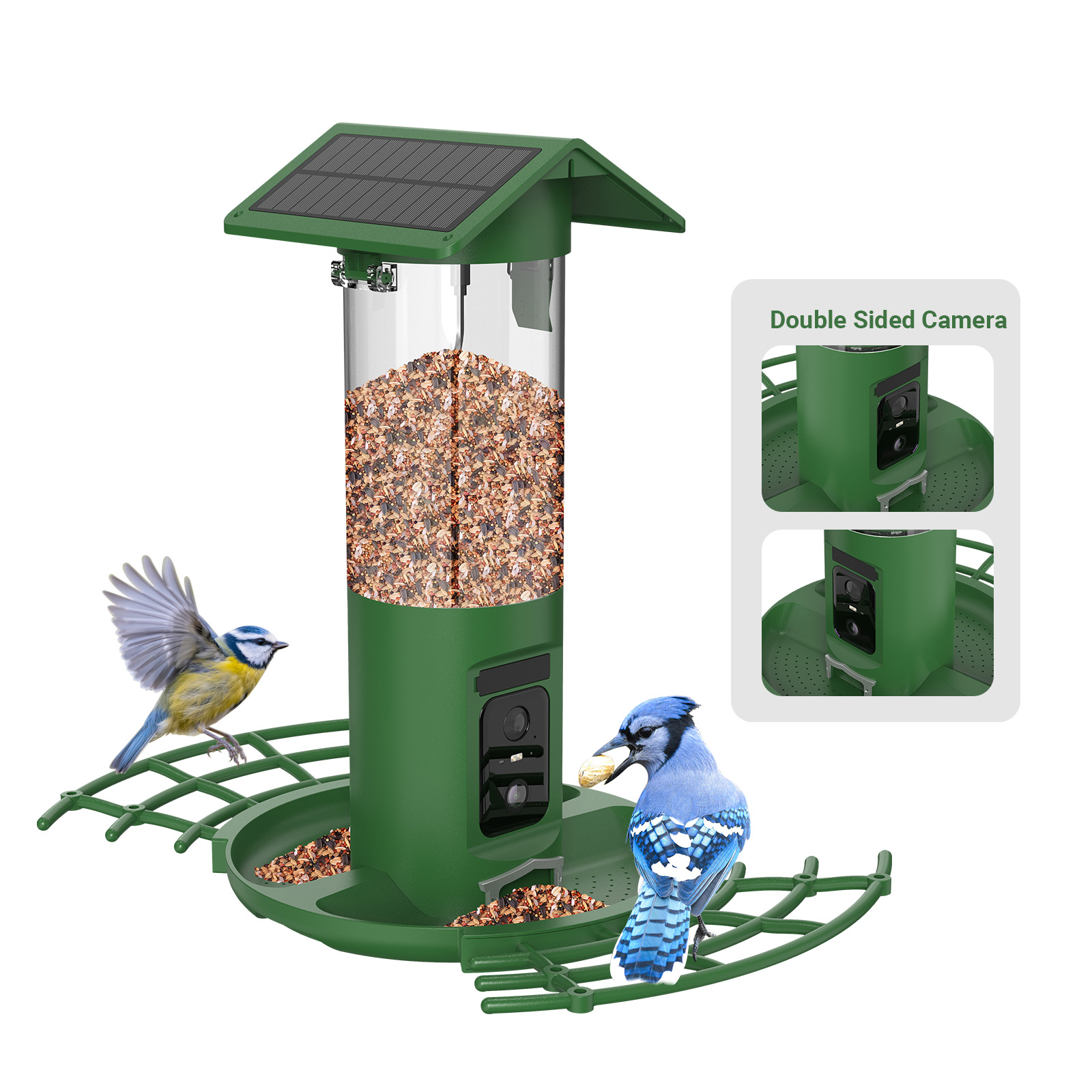 Smart Bird Feeder Camera - Intelligenter Doppelkamera-Vogelfutterspender 2K HD Solarbetrieben 3L